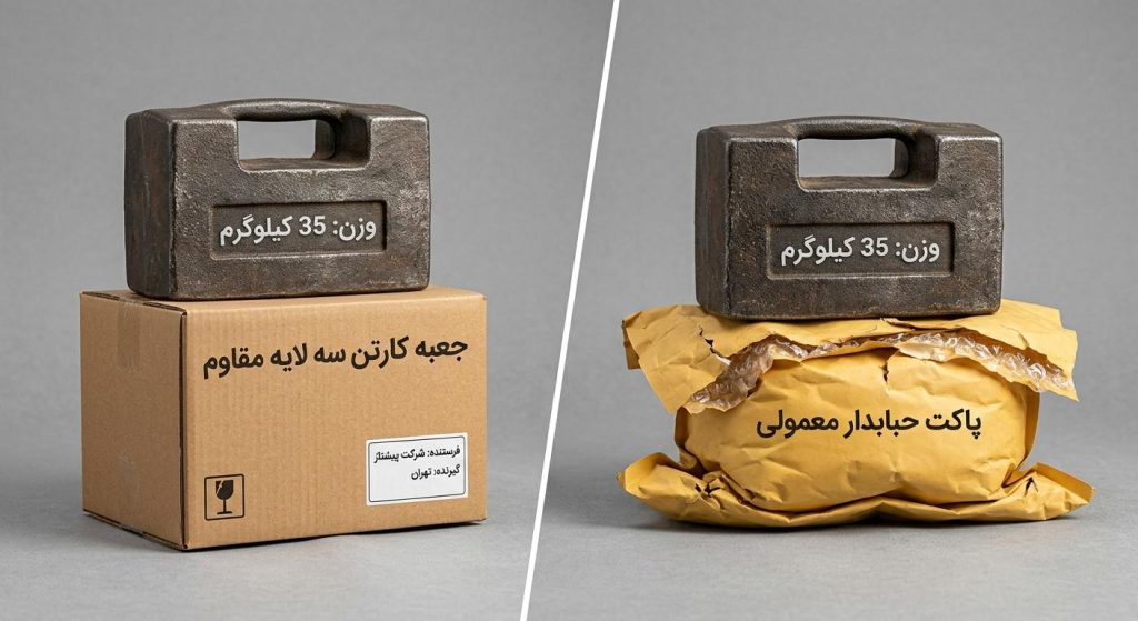 مقاومت ساختاری و تحمل فشار کارتن پستی استاندارد در مقایسه با پاکت حبابدار